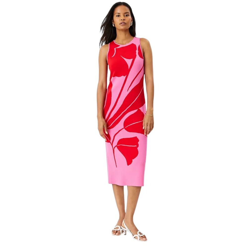 Ann Taylor Pink and Red Midi Dress